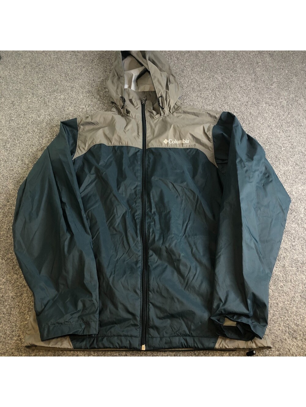 Columbia Windbreaker Jacket Men Small Gray Blue USA Ruck Nylon Full Zip Hooded